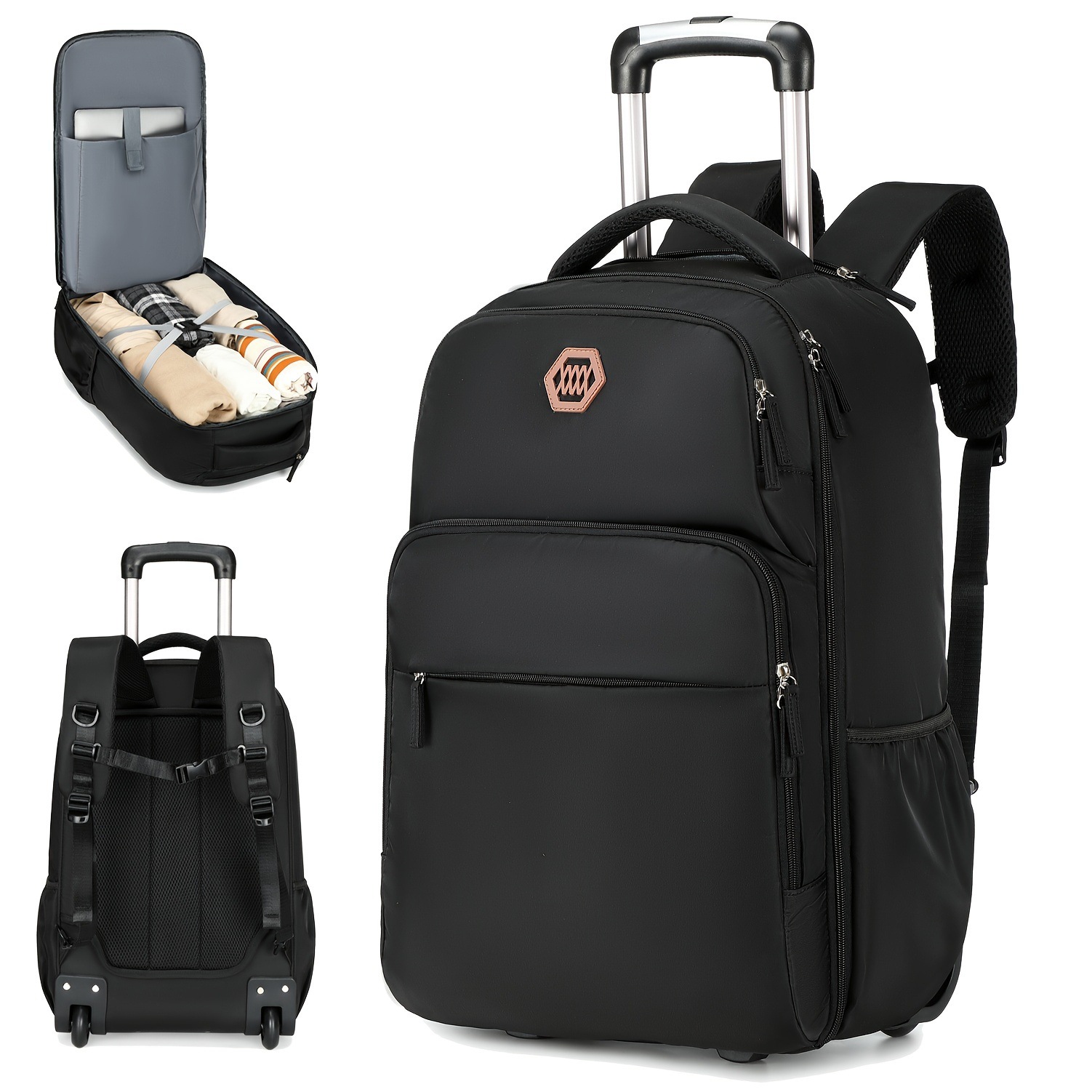 Foldable Rolling Luggage Bag - กระเป๋าเป้สะพายหลังแบบมีล้อ ขนาด 40 ลิตร สำหรับใส่แล็ปท็อป เหมาะสำหรับธุรกิจ