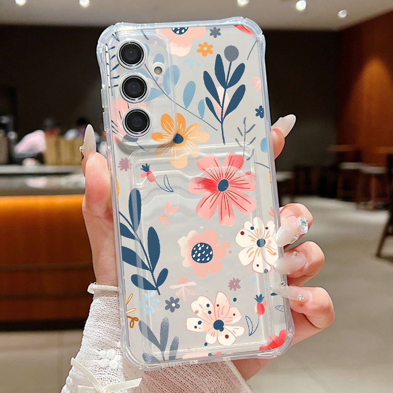 Wallets - เคสโทรศัพท์ลายดอกไม้สีสันสดใสสำหรับ Samsung Galaxy A57 A37 A17